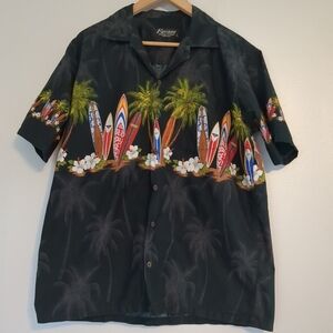 Favant Shirt Mens Large Hawaiian Surfer Black Beach Vacation Surf Boards Cotton